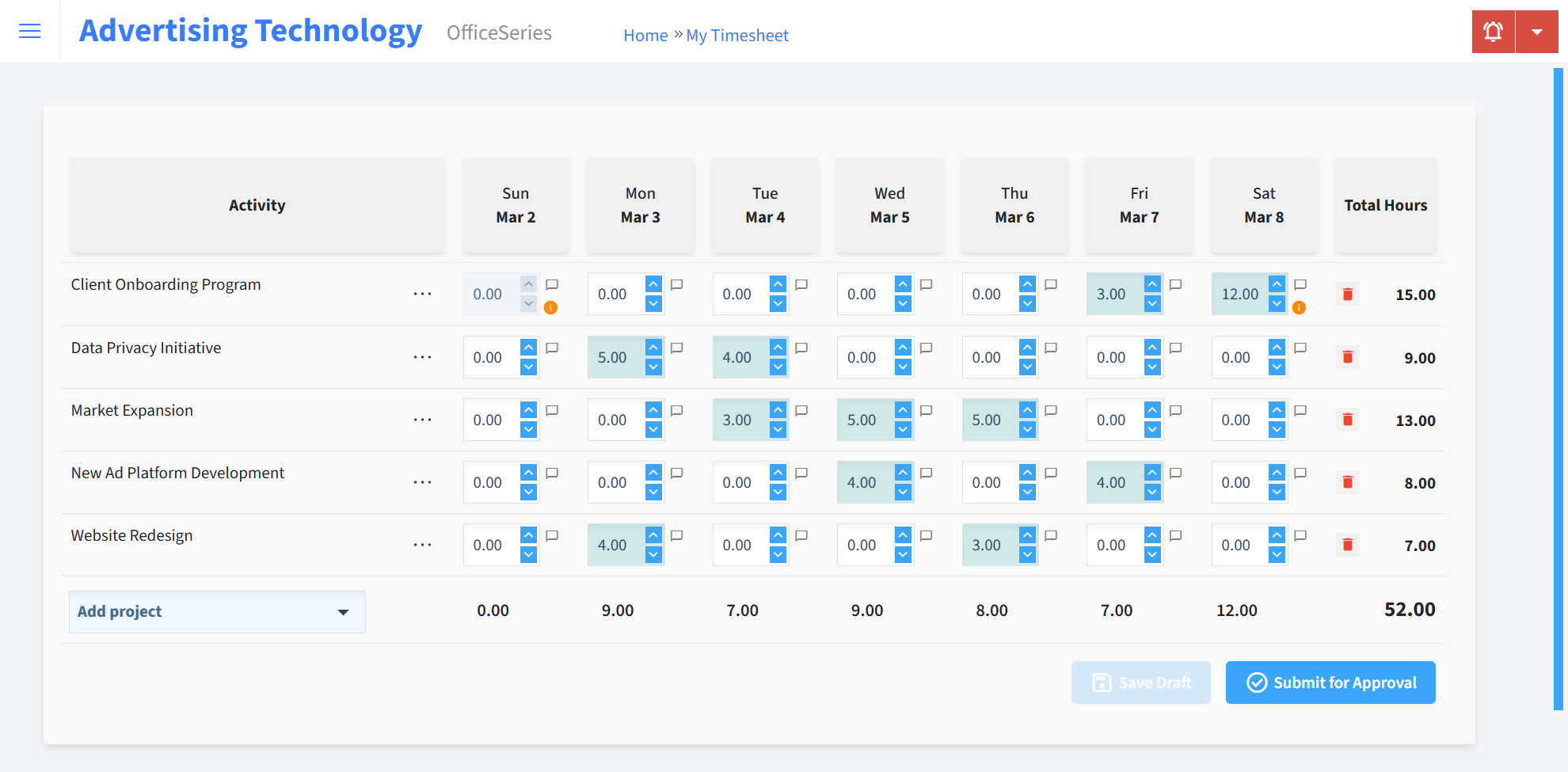 Advertising Technology Timesheet Time Entry