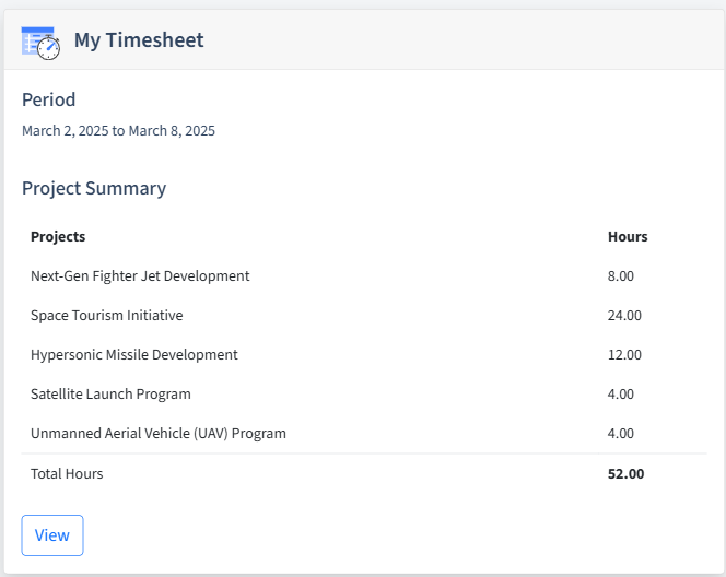 Aerospace Engineering Timesheet Dashboard