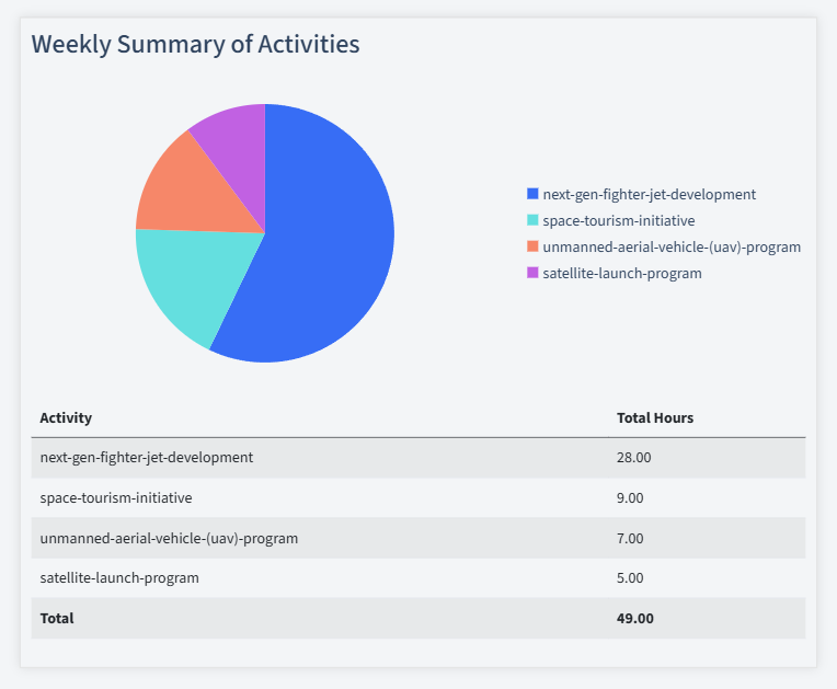 Aerospace Timesheet Activity Summary