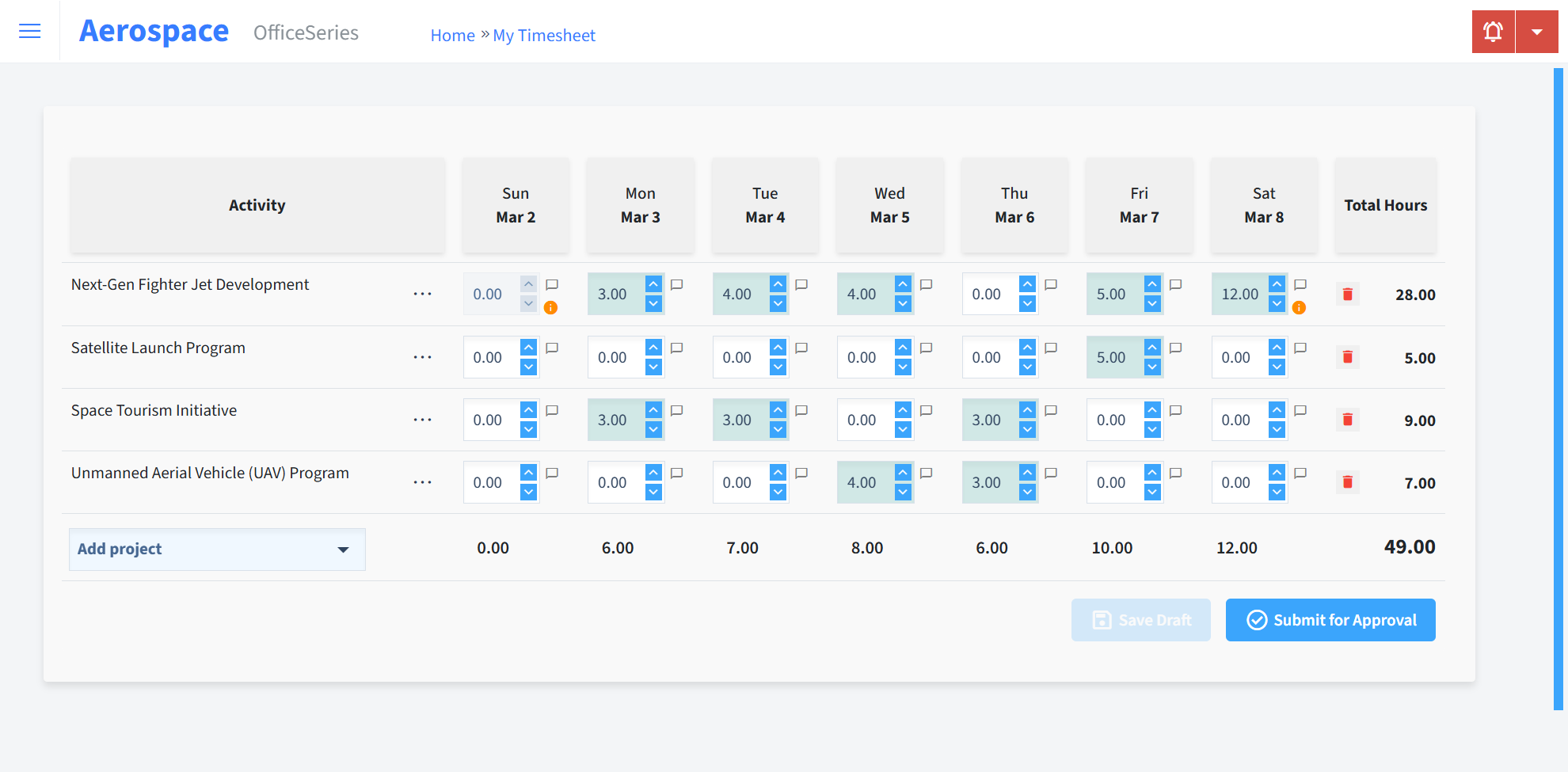 Aerospace Timesheet Time Entry