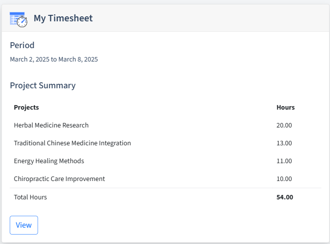 Alternative Medicine Timesheet Dashboard