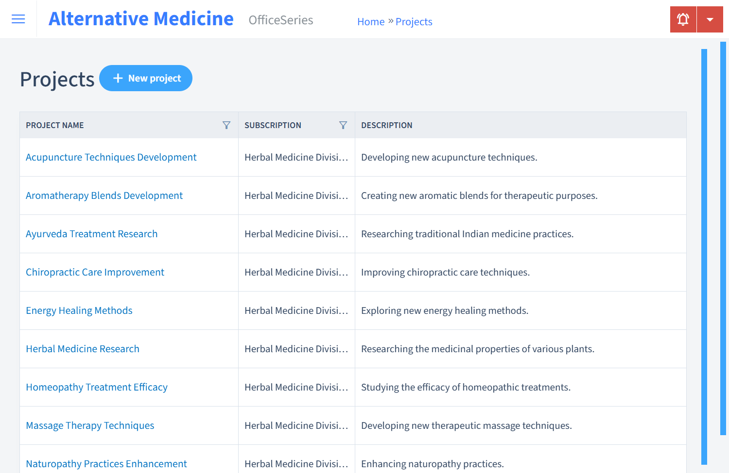 Alternative Medicine Timesheet Projects