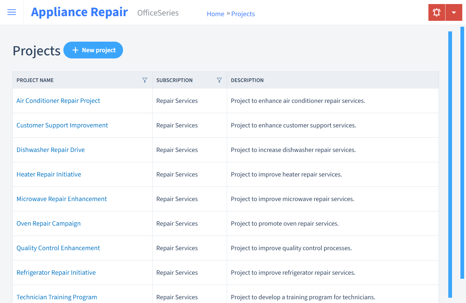 Appliance Repair Timesheet Projects