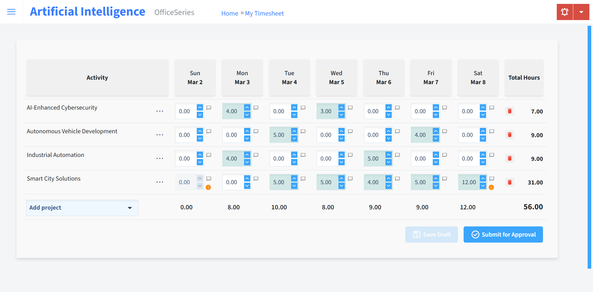 Artificial Intelligence Timesheet Time Entry