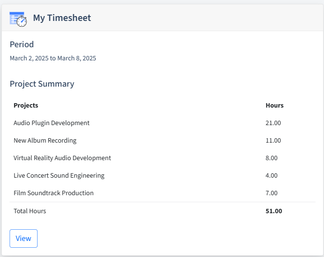 Audio Engineering Timesheet Dashboard