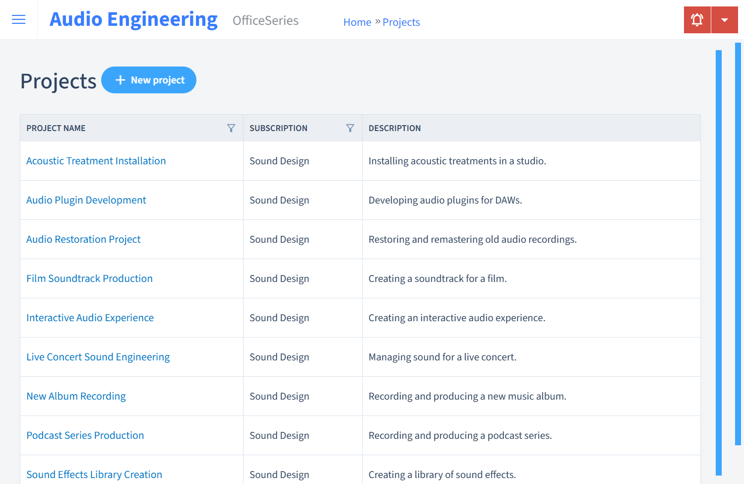 Audio Engineering Timesheet Projects