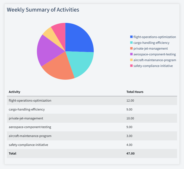 Aviation Services Timesheet Activity Summary