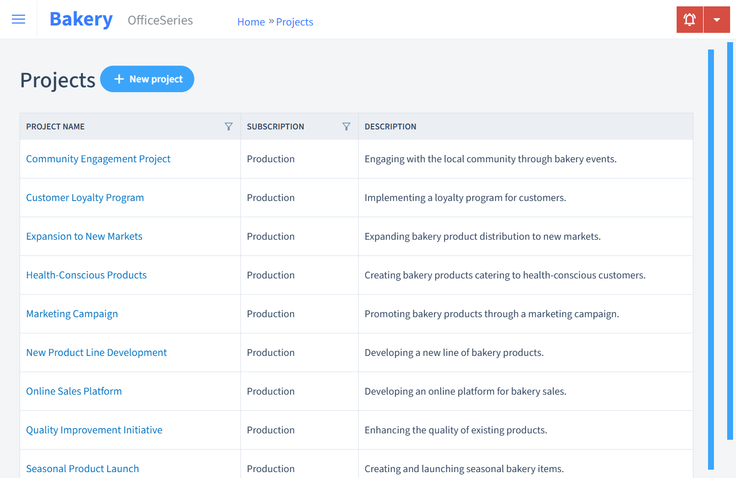 Bakery Timesheet Projects