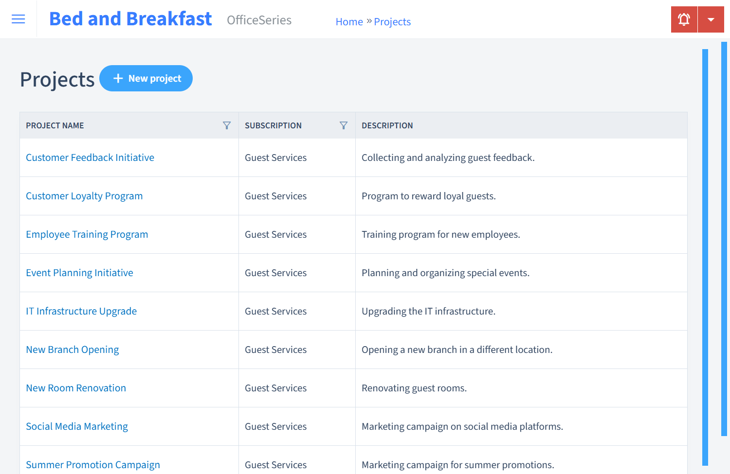 Bed And Breakfast Timesheet Projects