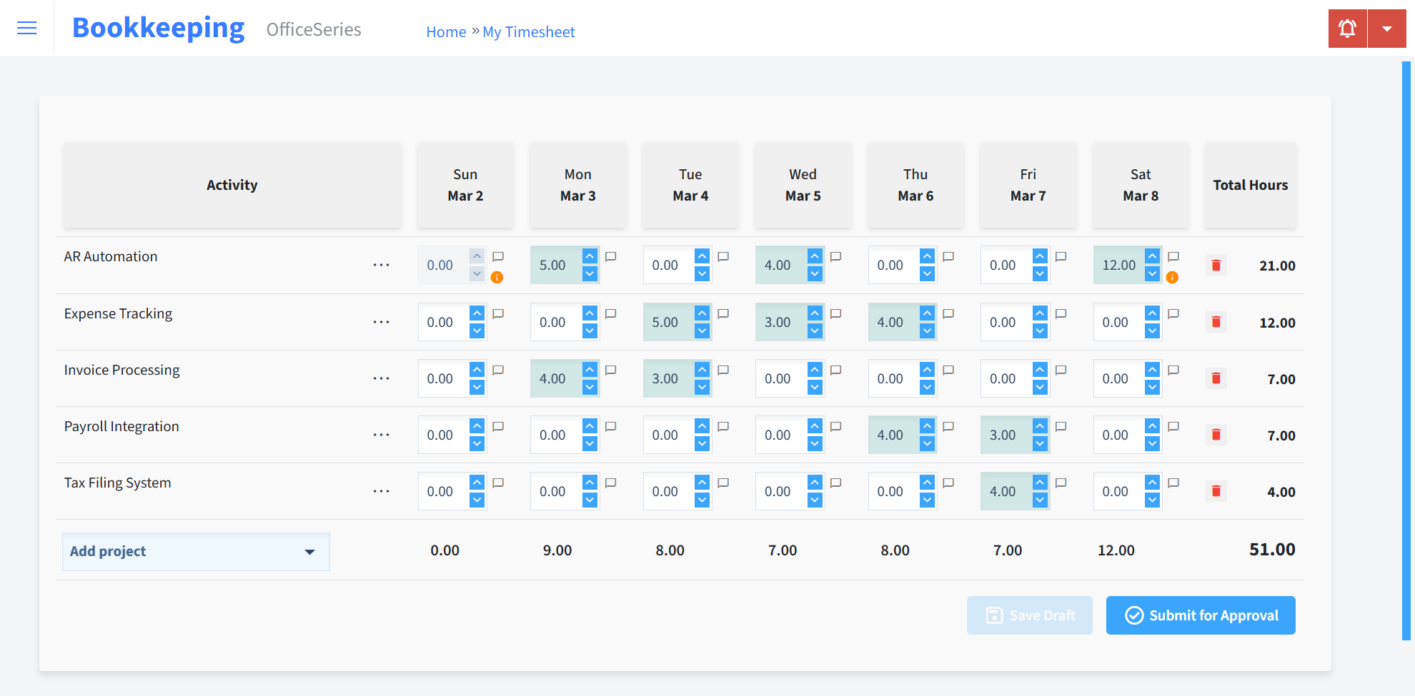 Bookkeeping Timesheet Time Entry