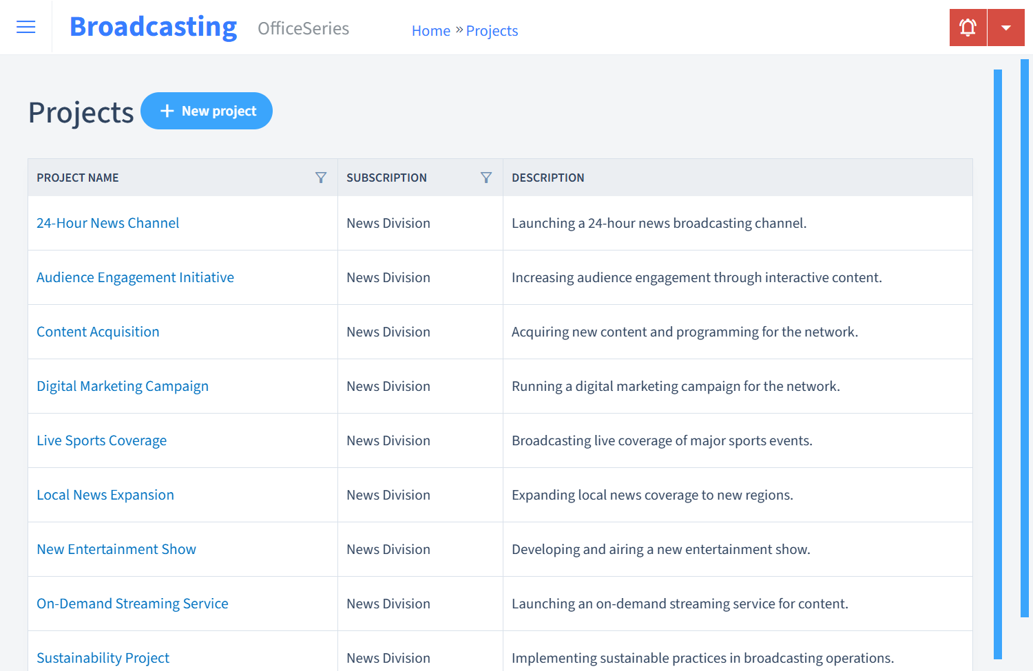 Broadcasting Timesheet Projects