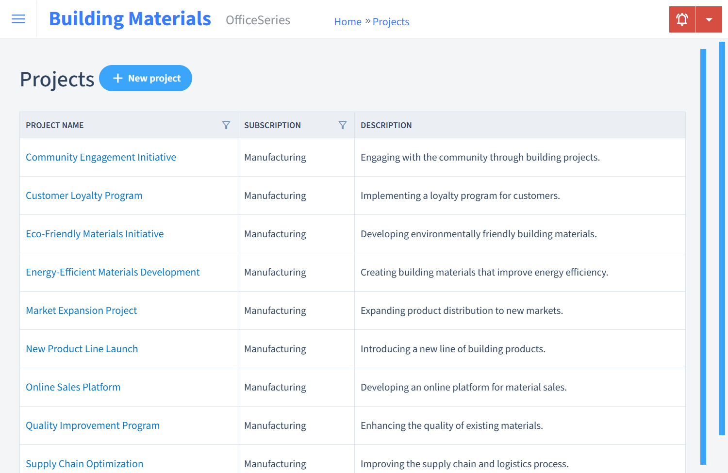 Building Materials Timesheet Projects