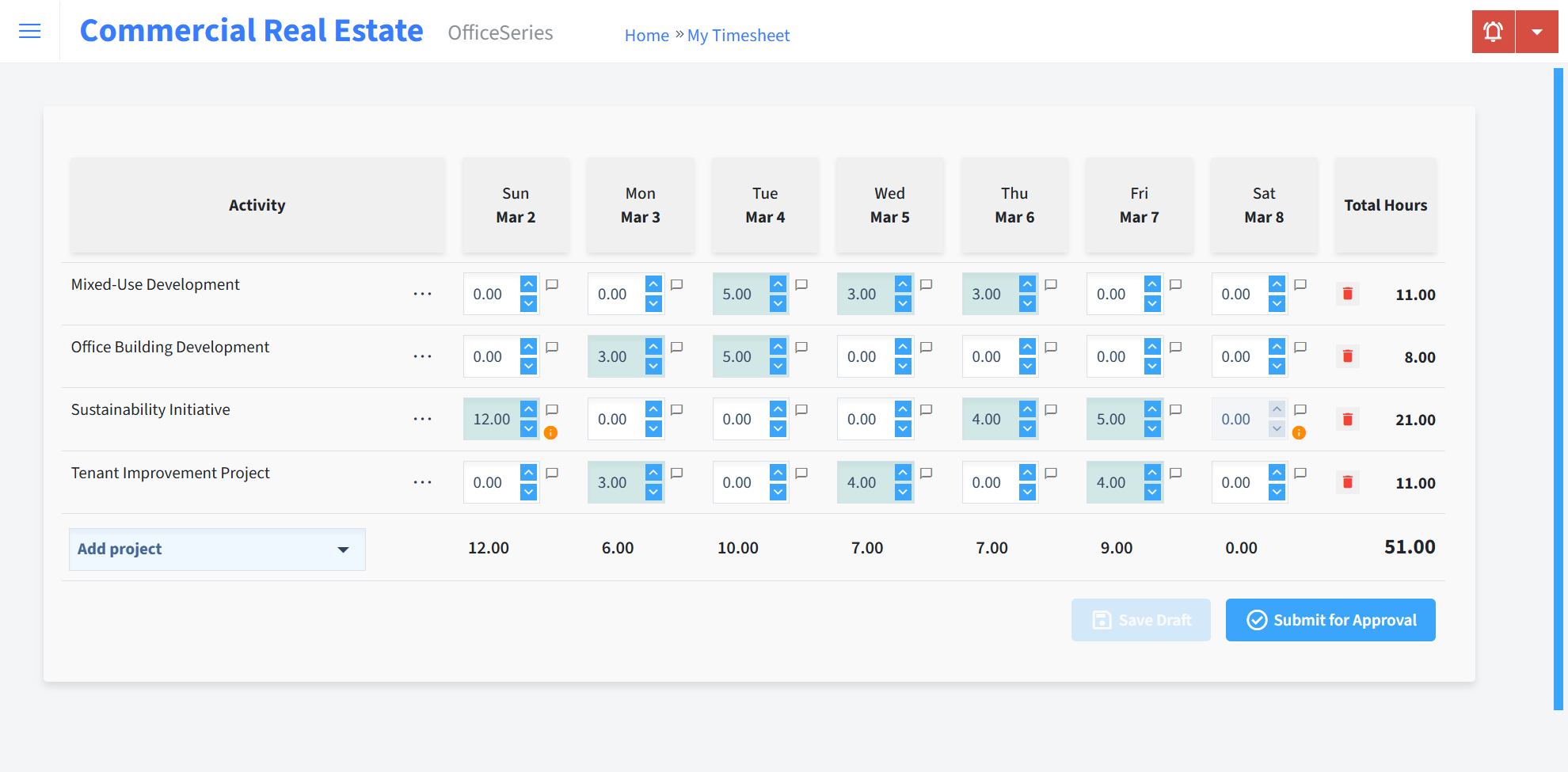 Commercial Real Estate Timesheet Time Entry