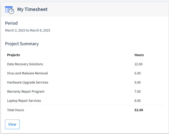 Computer Repair Timesheet Dashboard