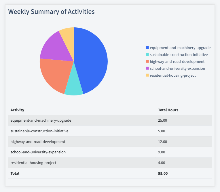 Construction Management Timesheet Activity Summary