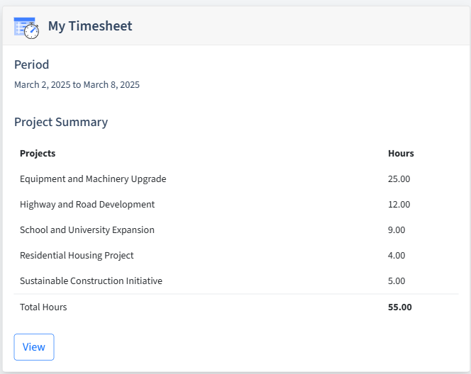 Construction Management Timesheet Dashboard