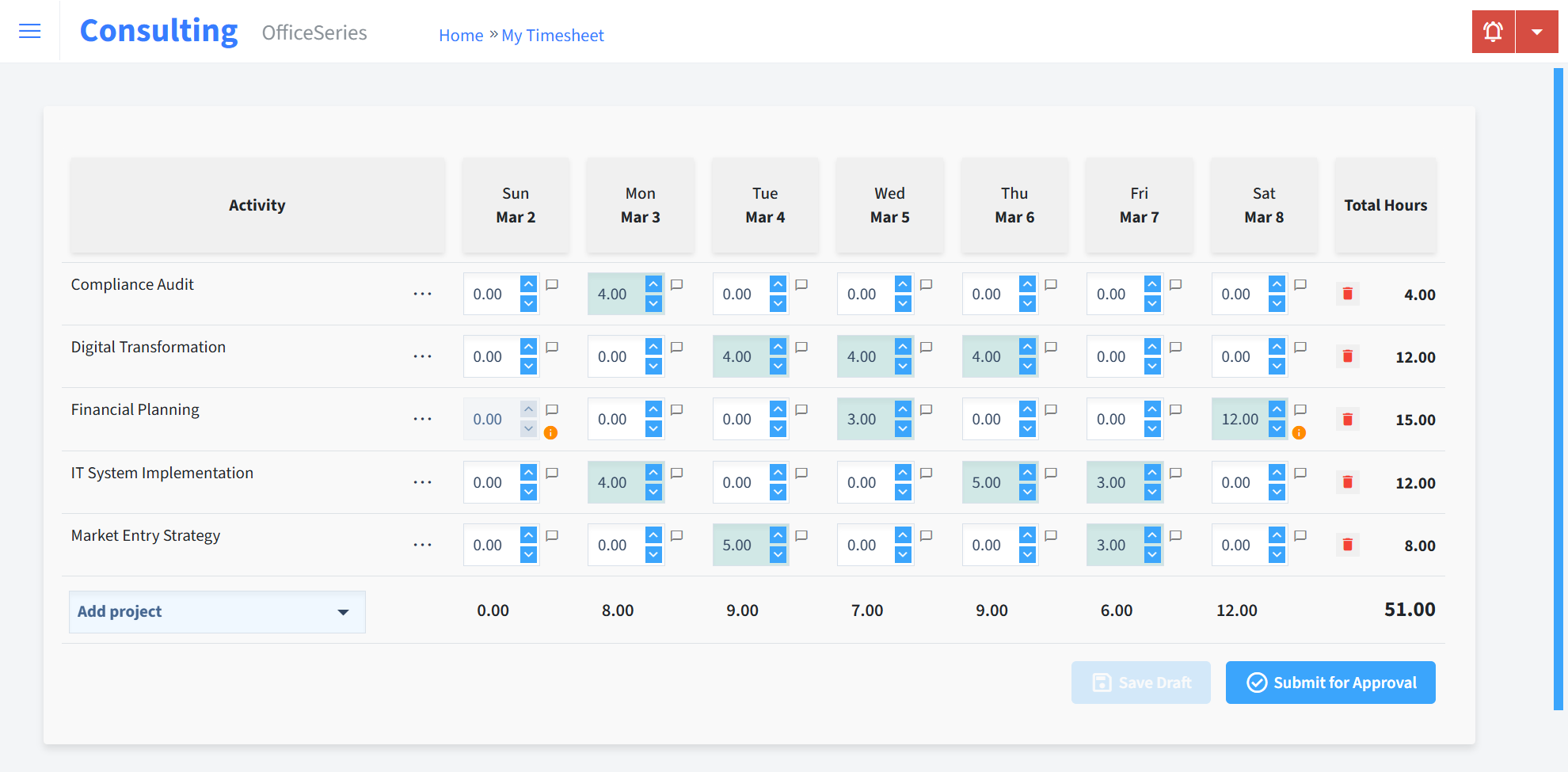 Consulting Timesheet Time Entry