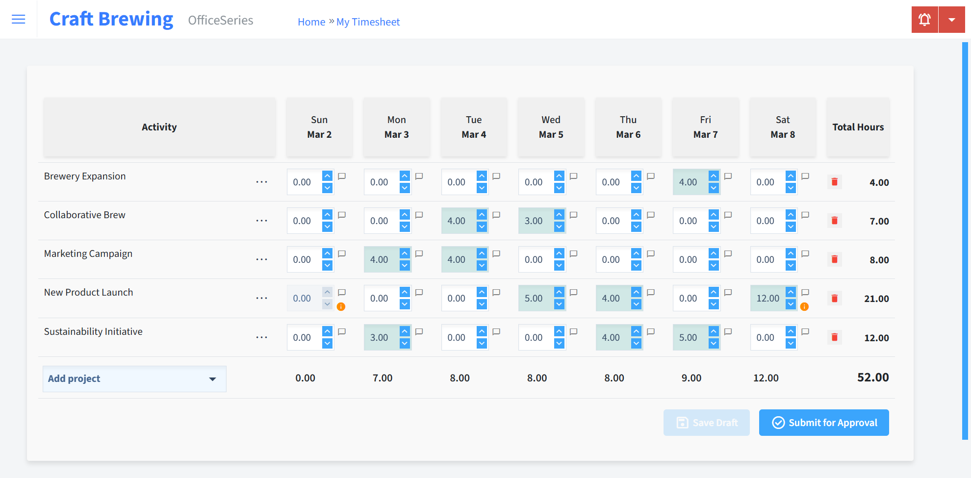 Craft Brewing Timesheet Time Entry