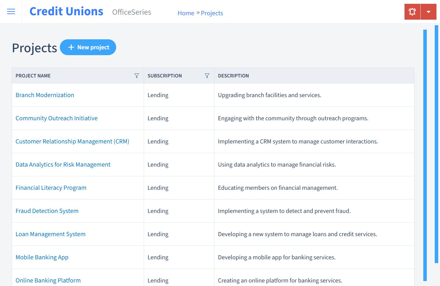 Credit Unions Timesheet Projects