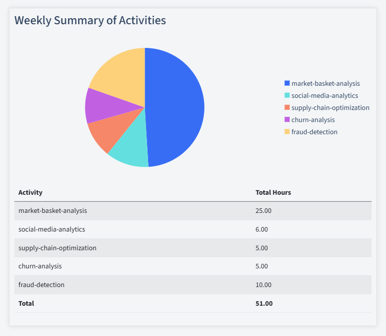 Data Analysis Timesheet Activity Summary