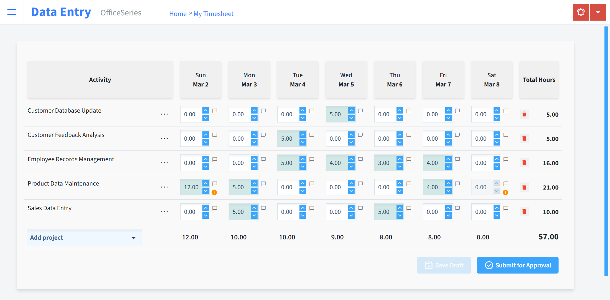 Data Entry Timesheet Time Entry