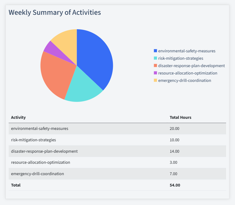 Disaster Recovery Timesheet Activity Summary