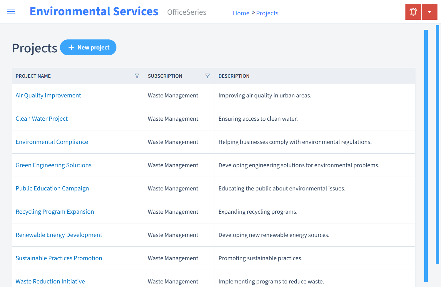 Environmental Services Timesheet Projects