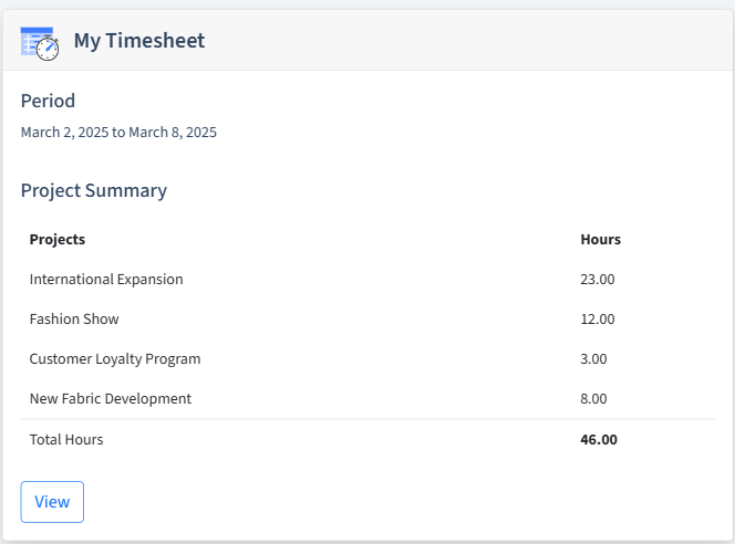 Fashion And Apparel Timesheet Dashboard