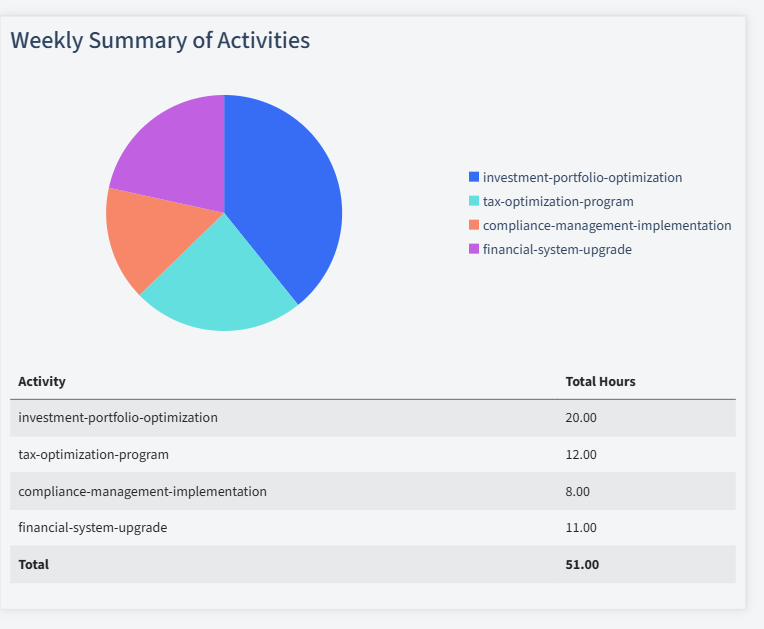 Finance And Accounting Timesheet Activity Summary