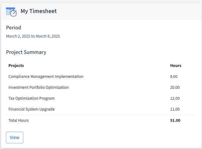 Finance And Accounting Timesheet Dashboard