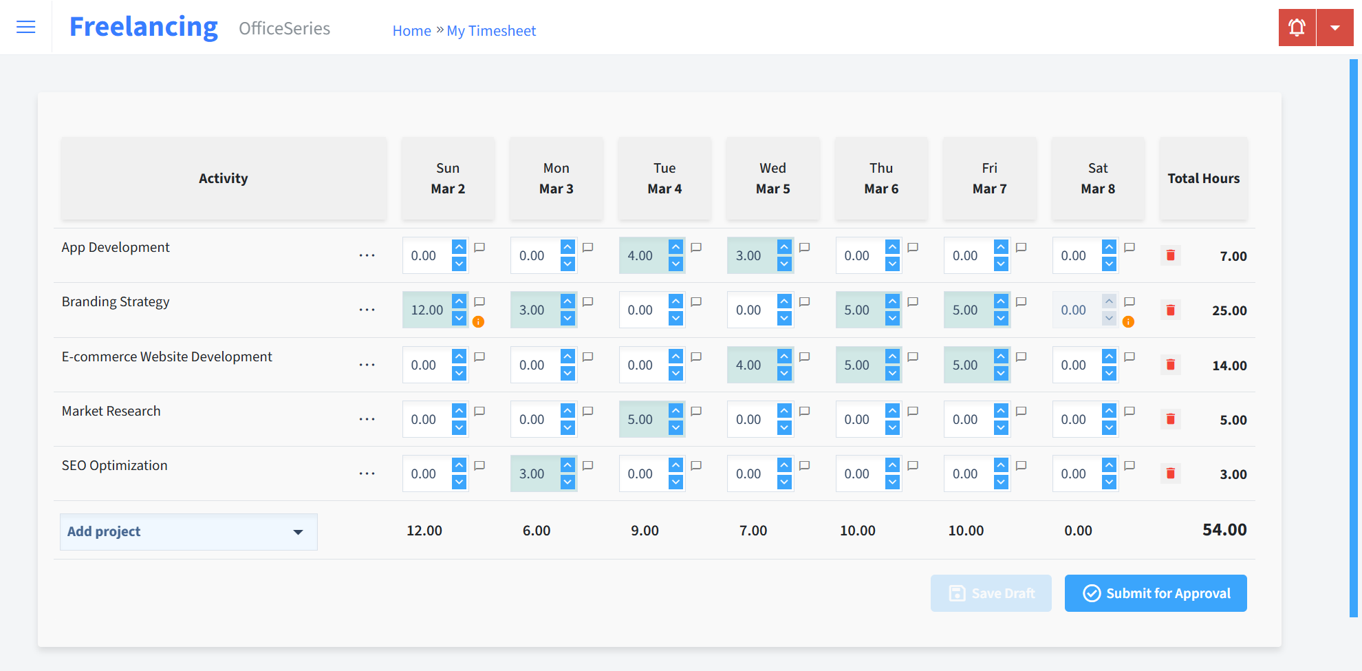 Freelancing Timesheet Time Entry