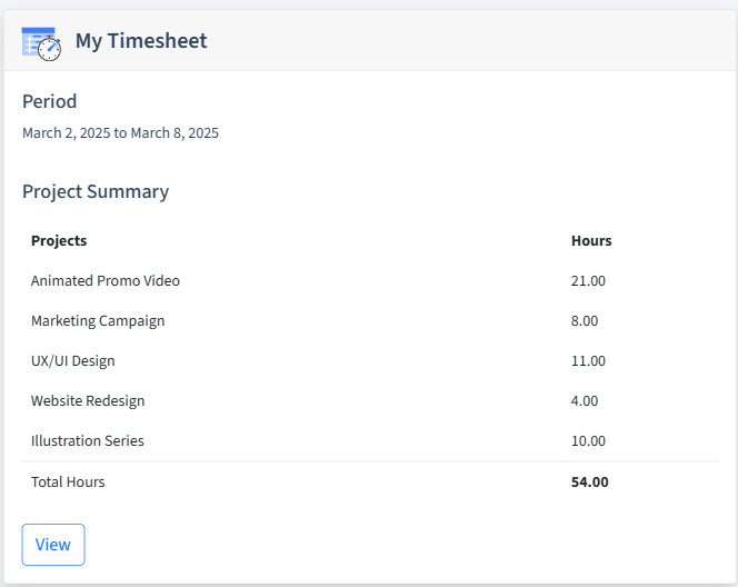 Graphic Design Timesheet Dashboard