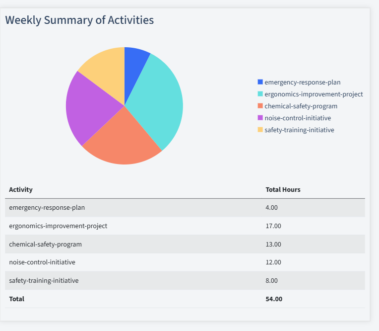 Health And Safety Timesheet Activity Summary