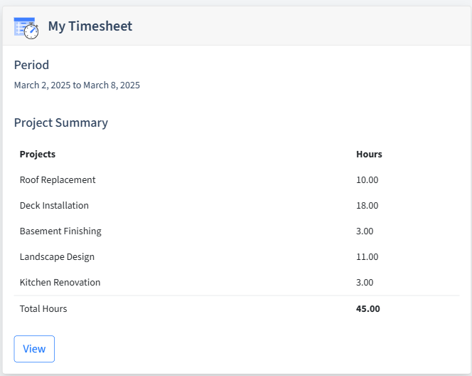 Home Improvement Timesheet Dashboard