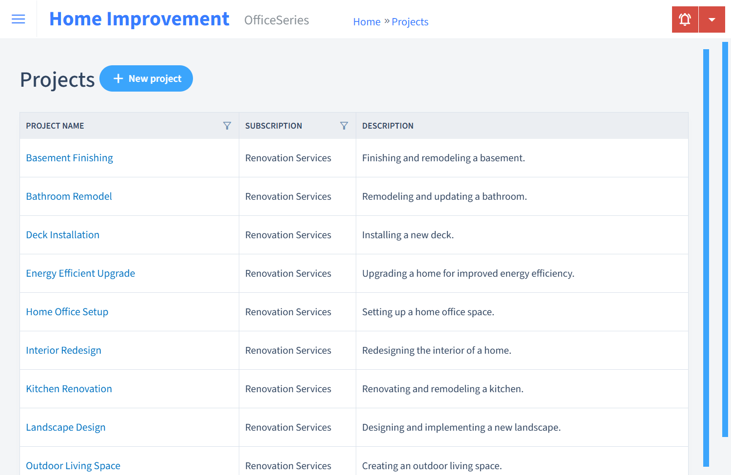 Home Improvement Timesheet Projects