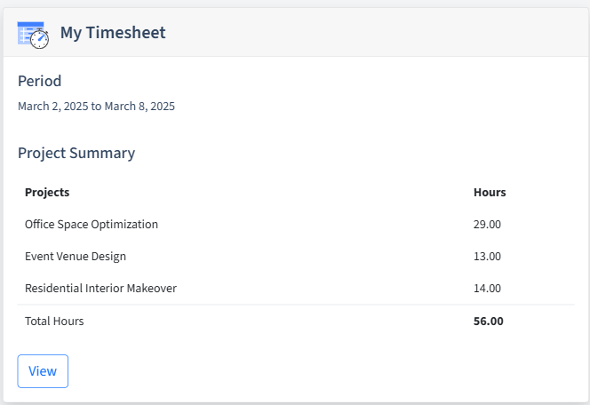 Interior Decoration Timesheet Dashboard