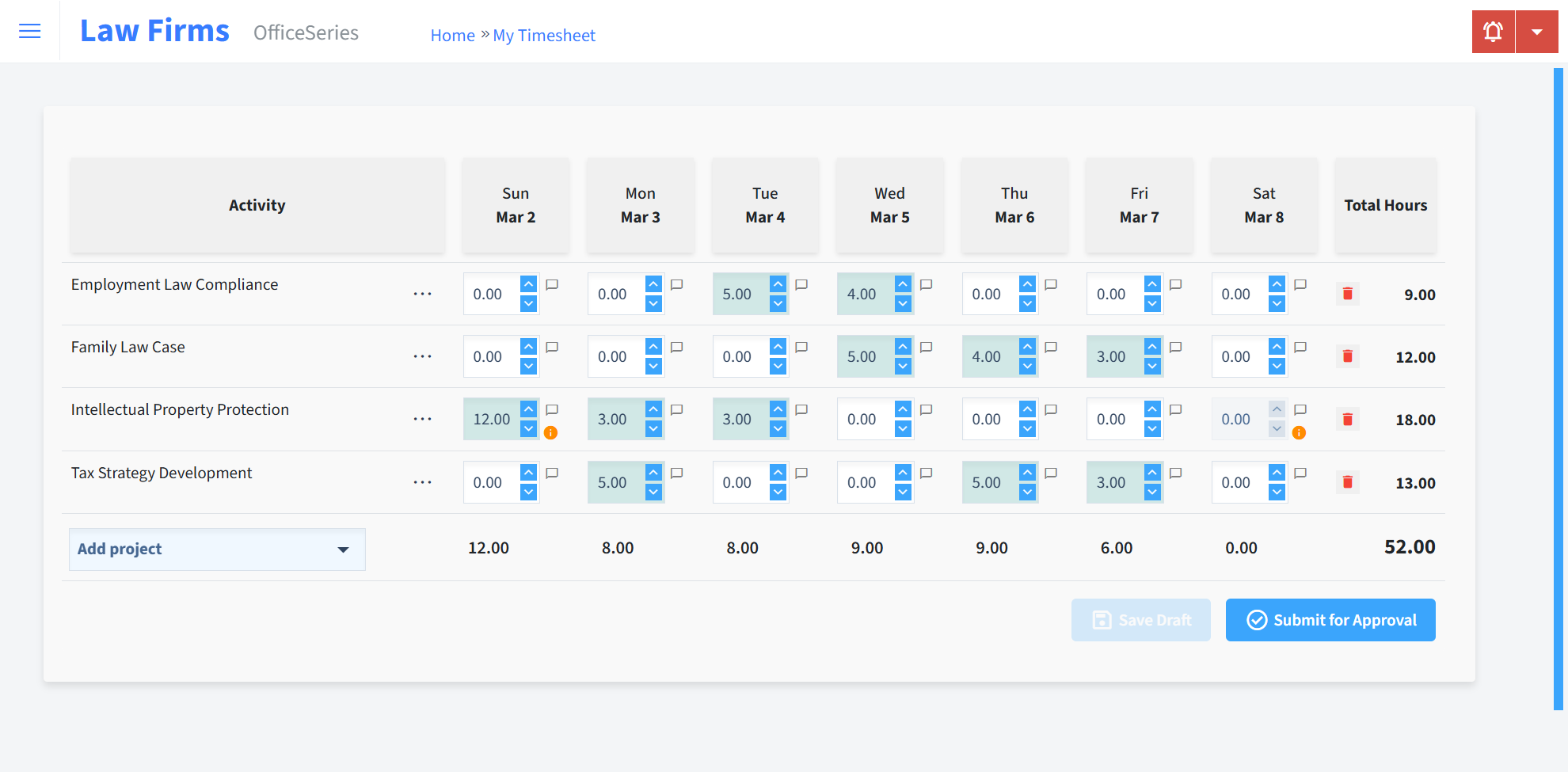 Law Firms Timesheet Time Entry