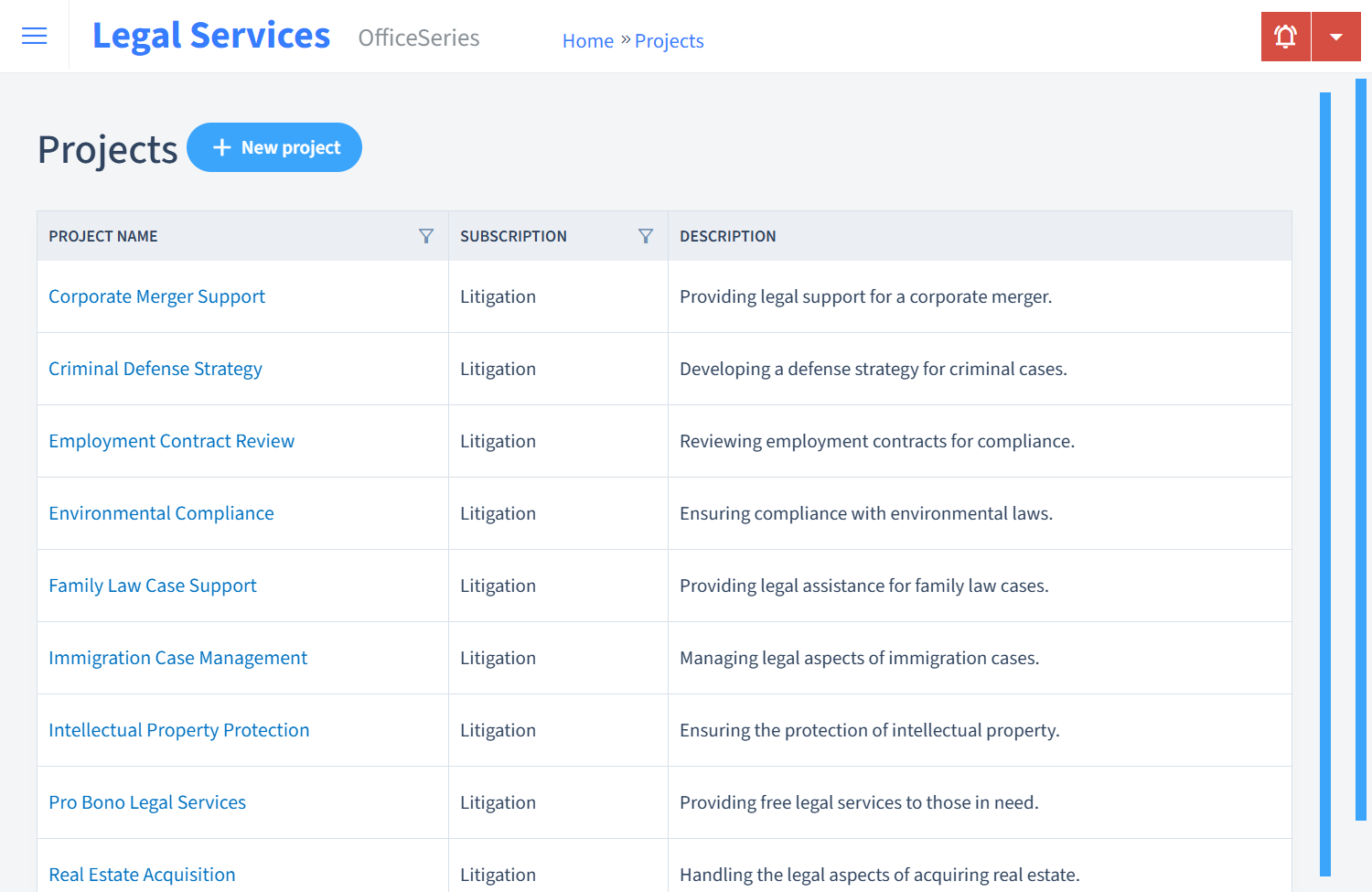 Legal Services Timesheet Projects