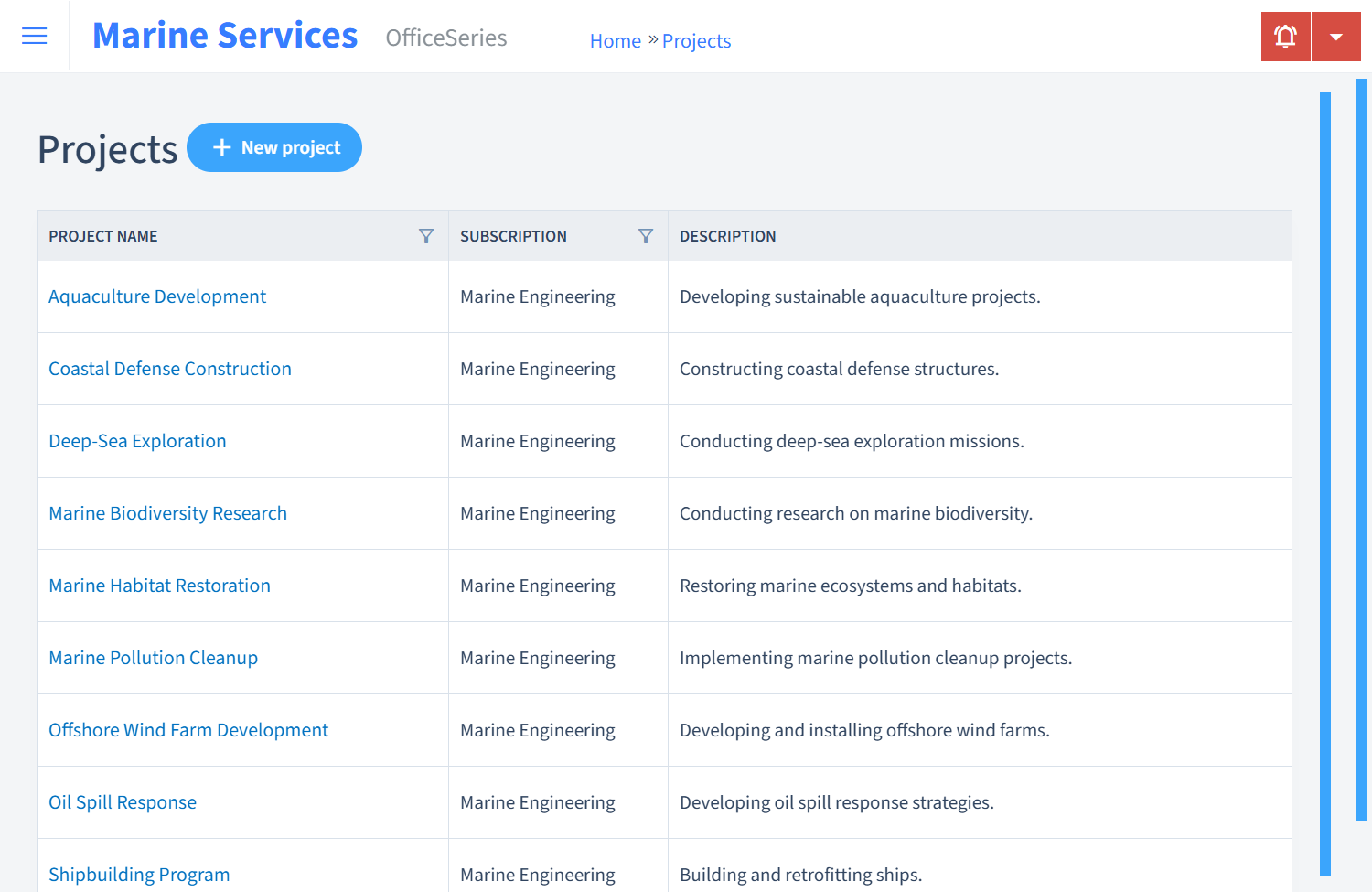 Marine Services Timesheet Projects