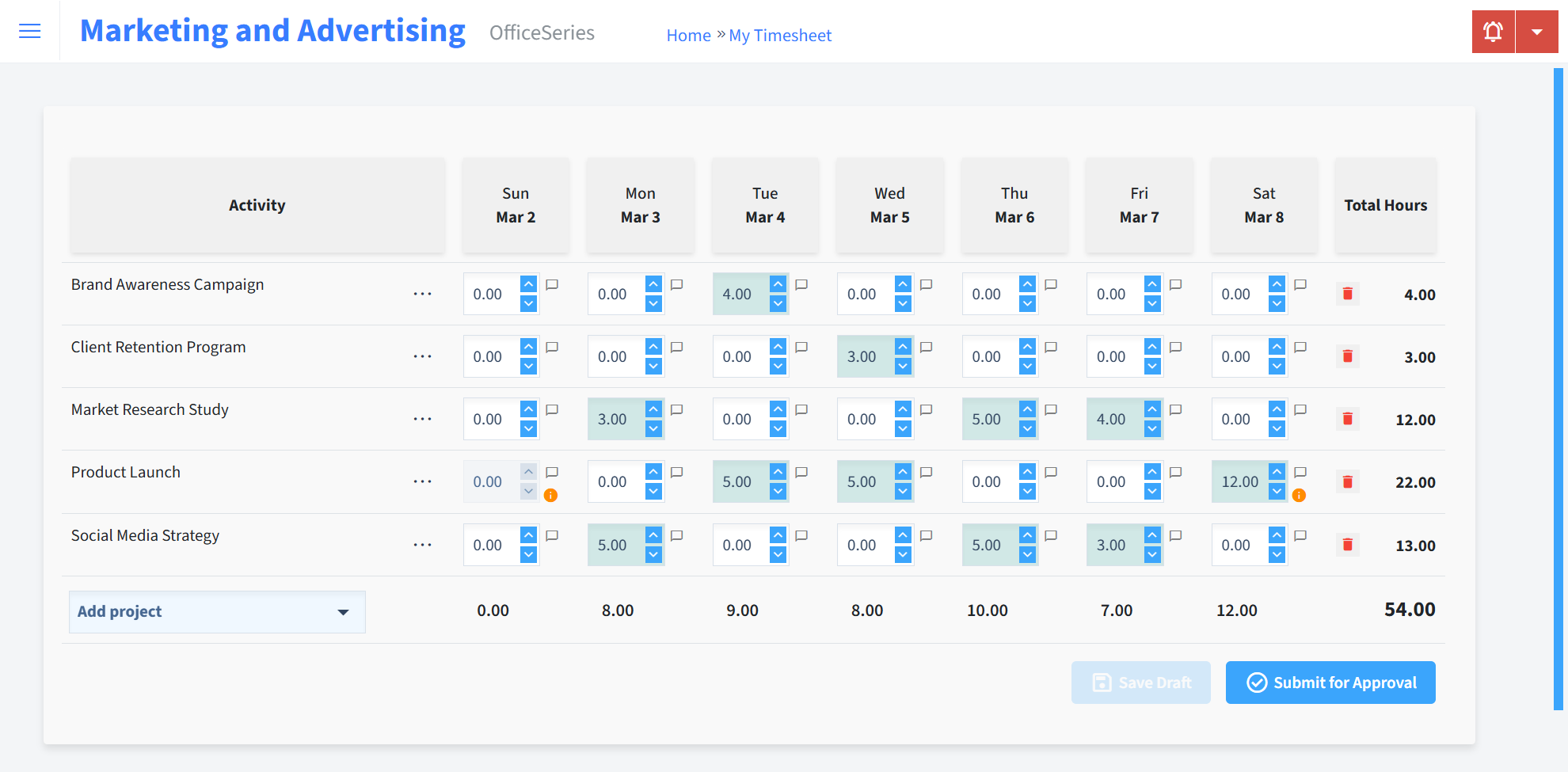 Marketing And Advertising Timesheet Time Entry