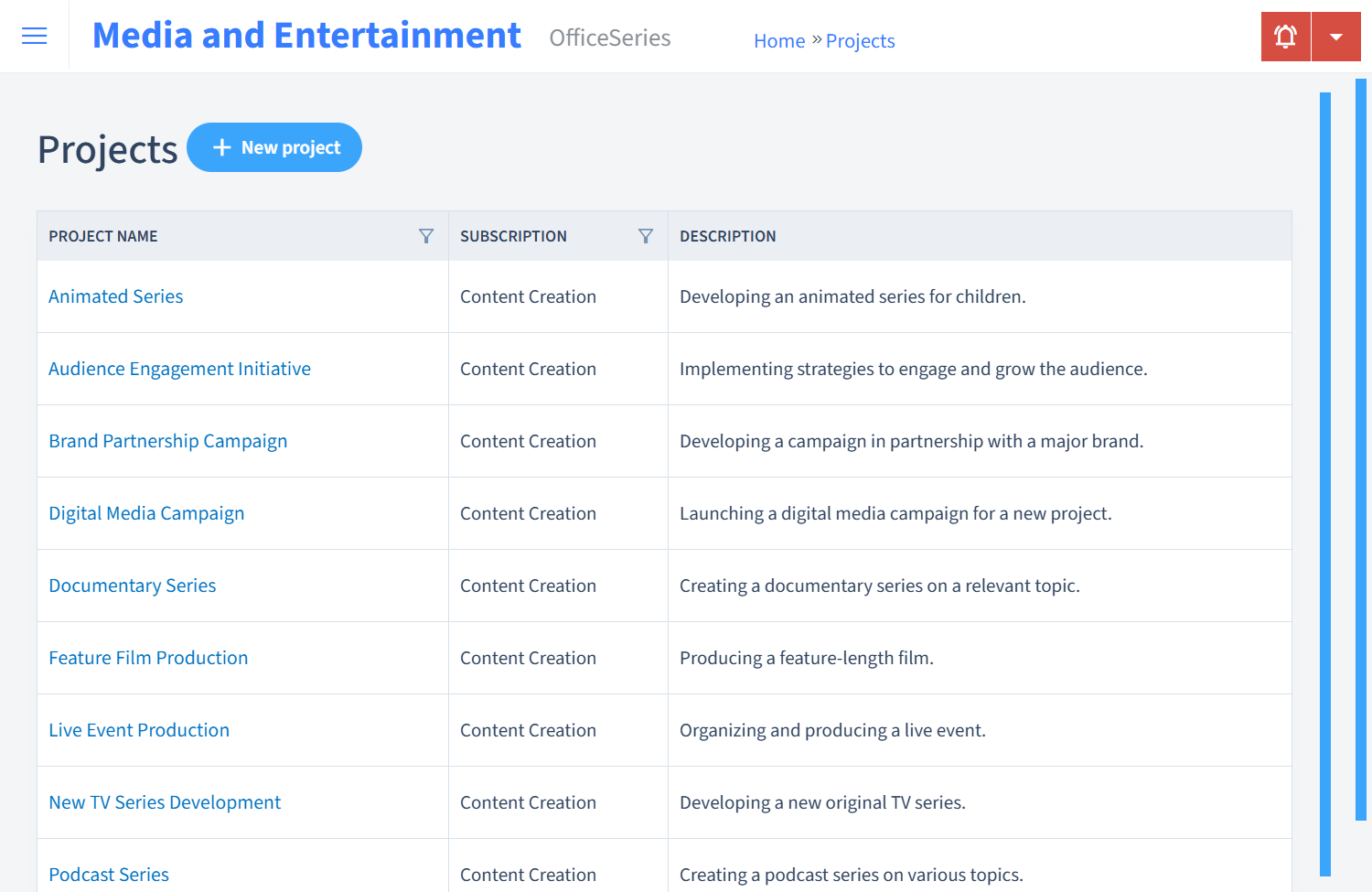 Media And Entertainment Timesheet Projects