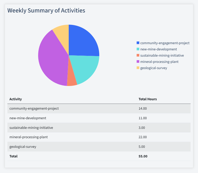 Mining Timesheet Activity Summary