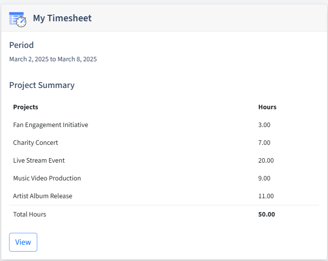 Music Industry Timesheet Dashboard