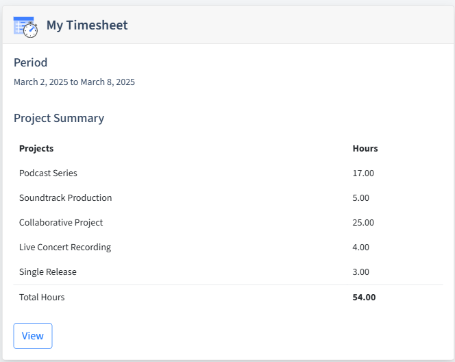 Music Production Timesheet Dashboard