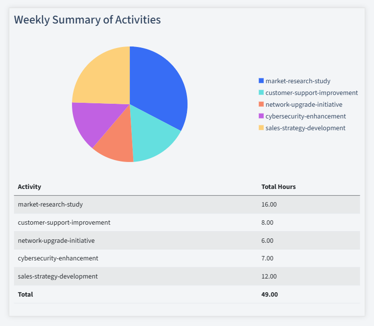 Network Services Timesheet Activity Summary