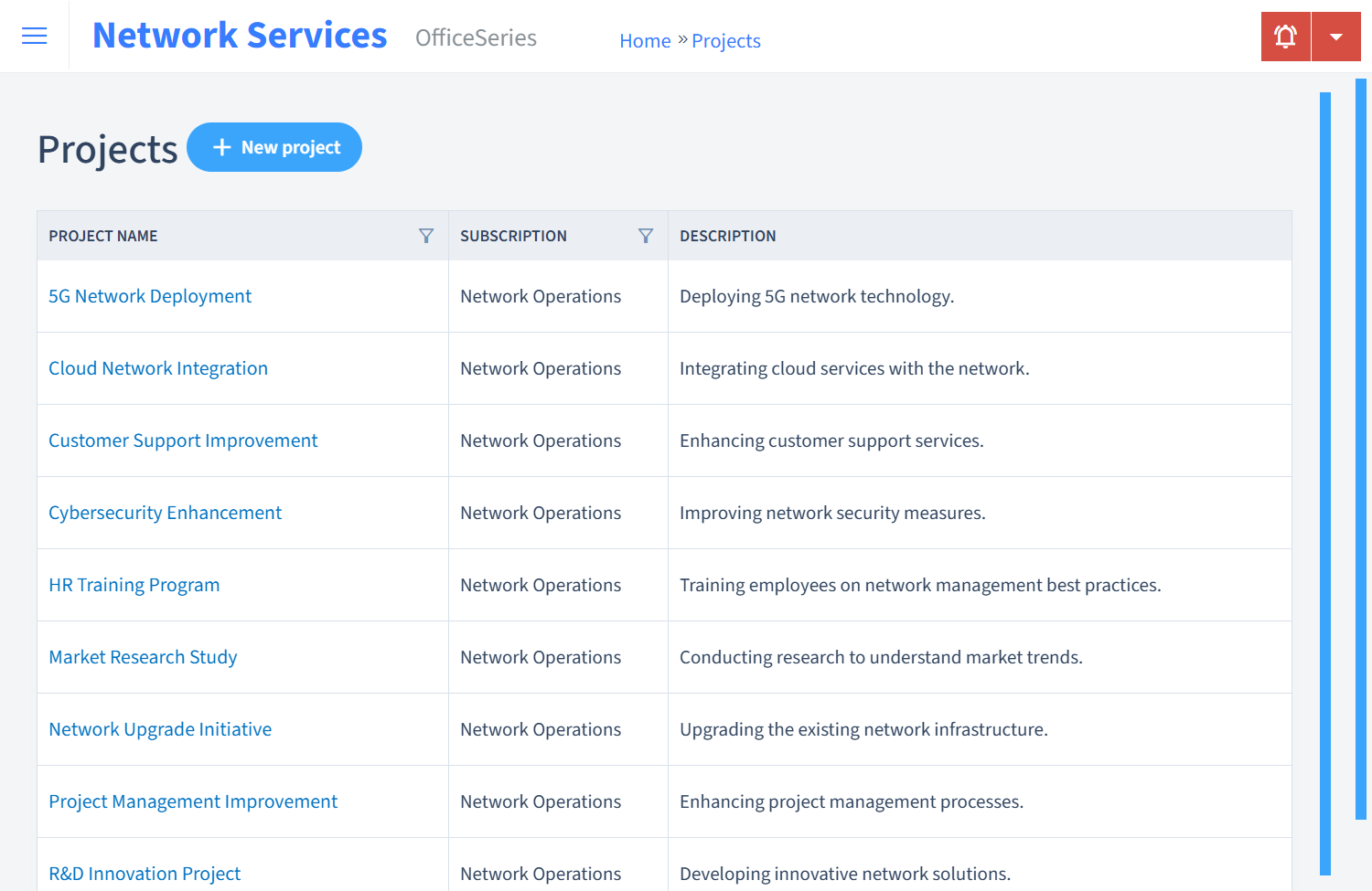 Network Services Timesheet Projects