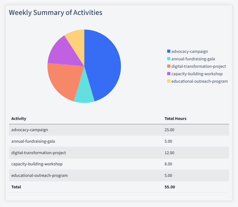 Nonprofits Timesheet Activity Summary