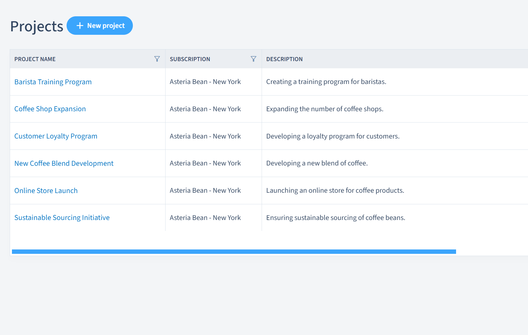 OfficeSeries project list interface