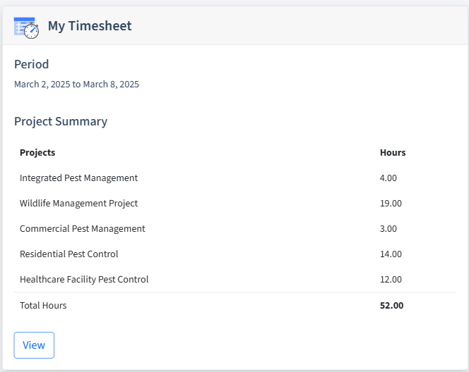 Pest Control Timesheet Dashboard