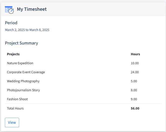 Photography Timesheet Dashboard